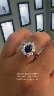 Platinum, Sapphire & Diamond Cluster Halo Ring