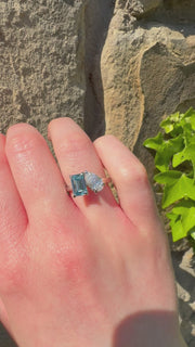 Platinum Blue Emerald Cut & Pear Cut 'Toi Et Moi' Ring