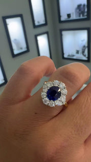 Sapphire & Diamond Pear and Round Brilliant Cut Halo Ring