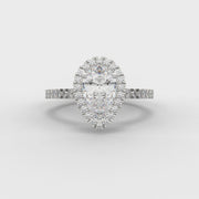 Pear Cut Halo Solitaire Engagement Ring