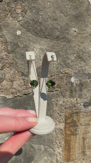 9ct Yellow Gold Green Tourmaline And Diamond Drop Earrings