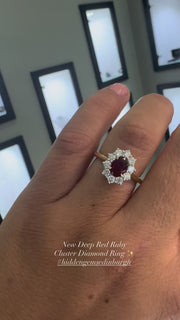 18ct Yellow Gold & Platinum, Oval Ruby & Diamond Halo Engagement Ring