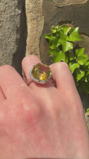 9ct White Gold, Citrine And Diamond Cocktail Ring