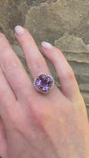 9ct Rose Gold, Amethyst And Diamond Cocktail Ring