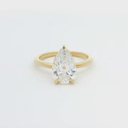 18ct Yellow Gold Pear Cut Lab Grown Diamond Solitaire With Hidden Halo And Talon Claws Engagement Ring