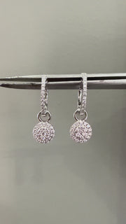 9ct White Gold Round Diamond Hoop Drop Earrings