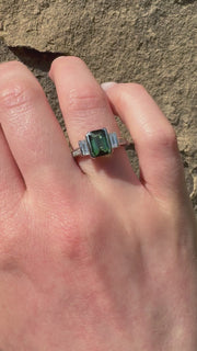 Platinum Tourmaline Art Deco Ring