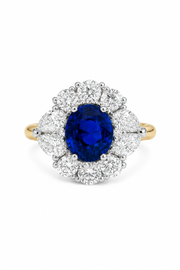 Sapphire & Diamond Pear and Round Brilliant Cut Halo Ring