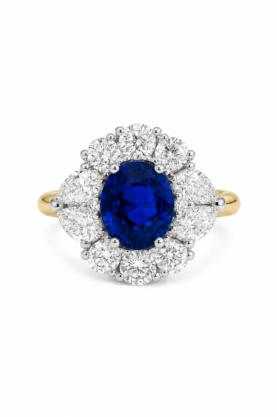 Sapphire & Diamond Pear and Round Brilliant Cut Halo Ring
