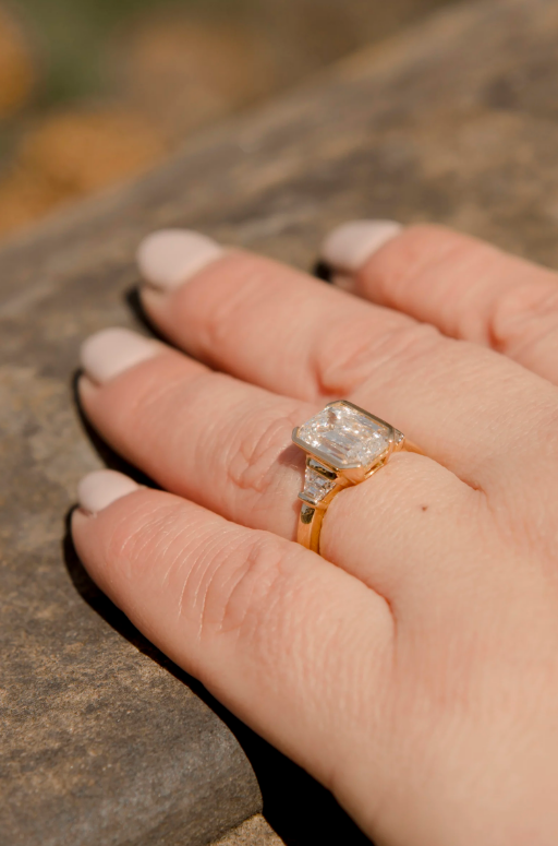 Lab Grown Diamond Criss Cut and Trapezoid Trilogy Ring
