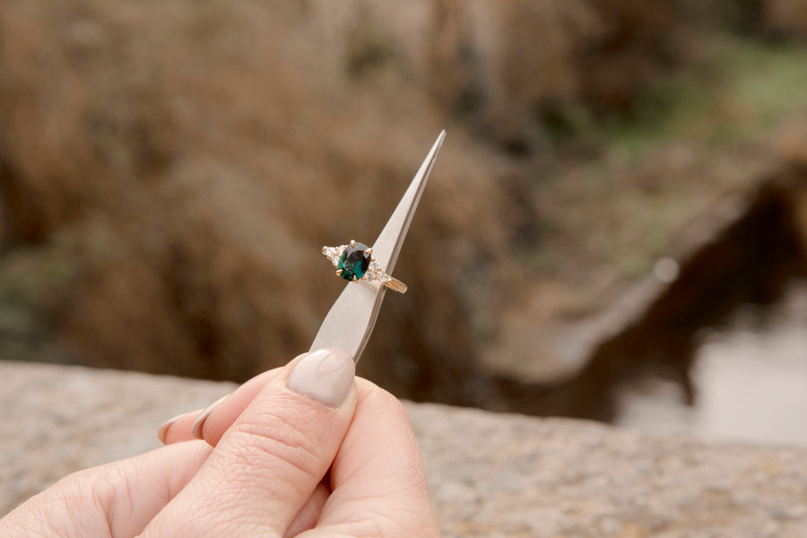 Teal Sapphire & Diamond Engagement Ring