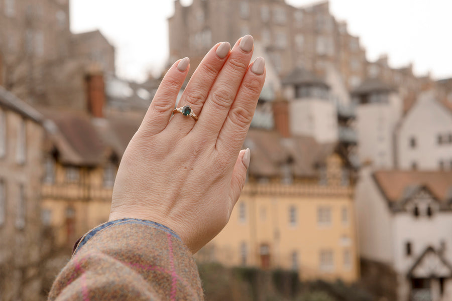 Teal Sapphire & Diamond Engagement Ring