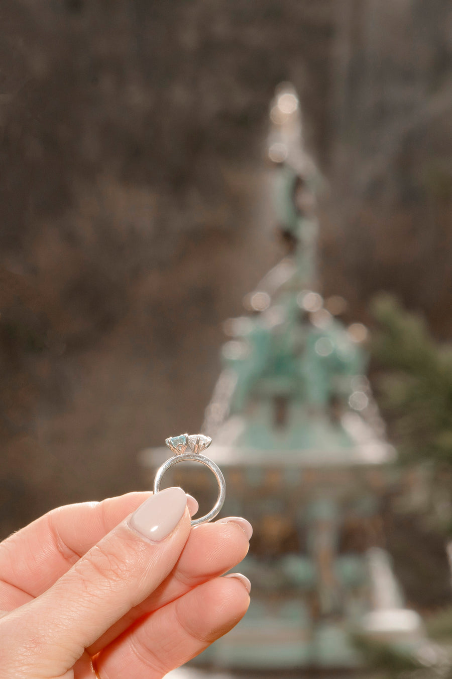 Platinum Blue Emerald Cut & Pear Cut 'Toi Et Moi' Ring