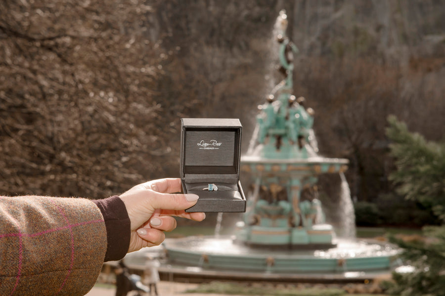Platinum Blue Emerald Cut & Pear Cut 'Toi Et Moi' Ring