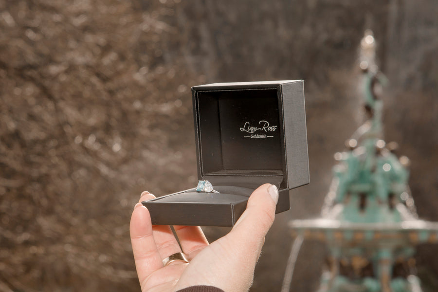 Platinum Blue Emerald Cut & Pear Cut 'Toi Et Moi' Ring