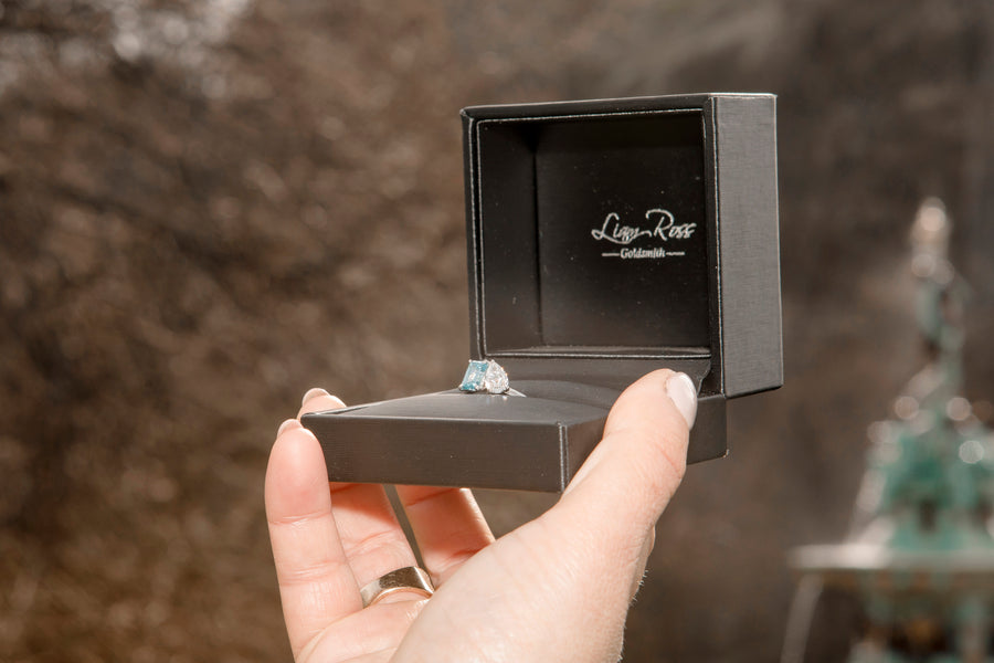 Platinum Blue Emerald Cut & Pear Cut 'Toi Et Moi' Ring