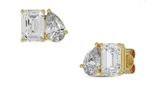 18ct Yellow Gold Lab Grown Diamond Emerald & Pear Cut Studs