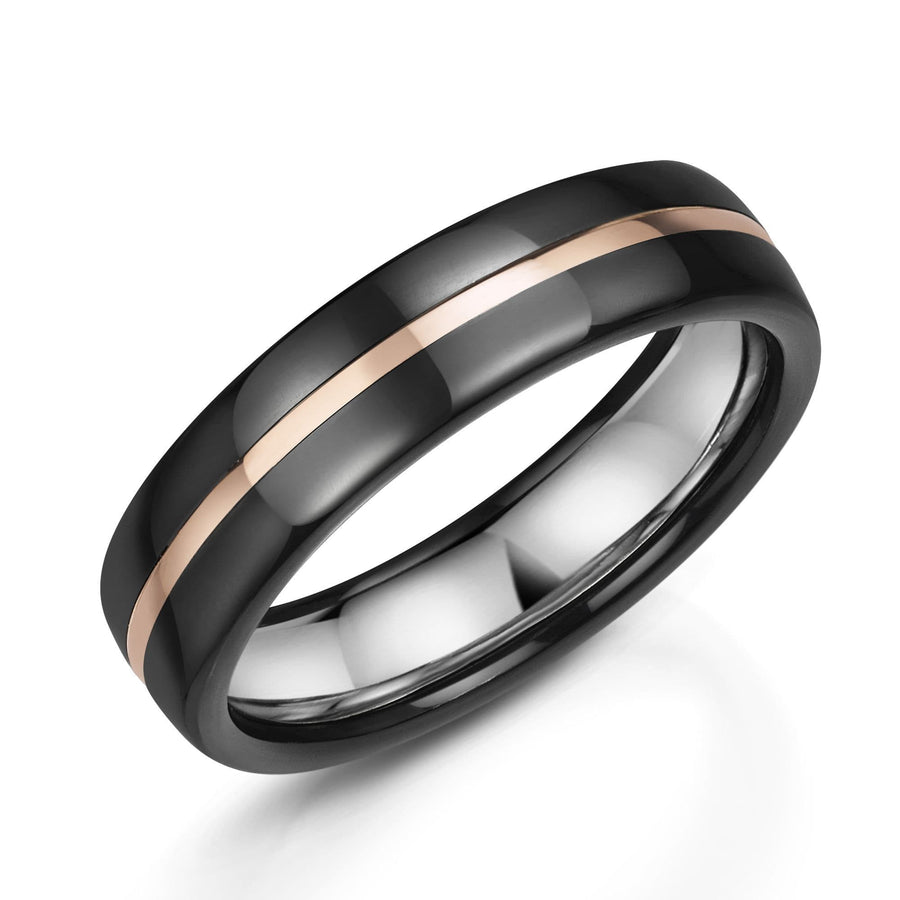 Zirconium, Silver And 9ct Rose Gold Wedding Ring